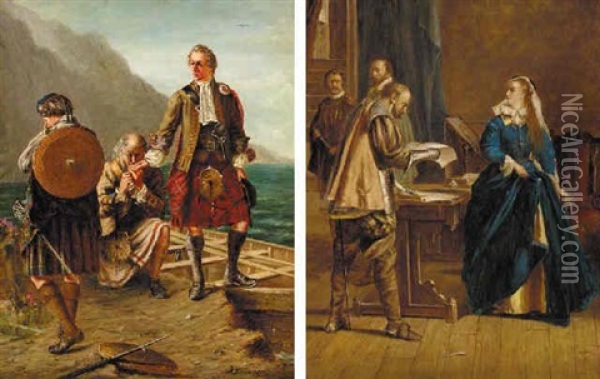 Prince Charlie Leaving Scotland, Loch Nauach Oil Painting - James Inglis