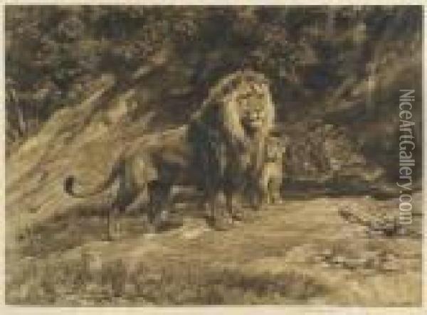 Family Of Lions Oil Painting - Herbert Thomas Dicksee