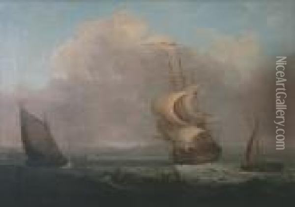 Seascape With Figures In A Rowing Boat Oil Painting - Thomas Whitcombe