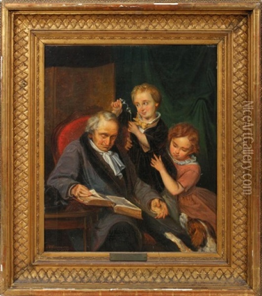 Sleeping Man And 2 Children Oil Painting - Pieter Alardus Haaxman