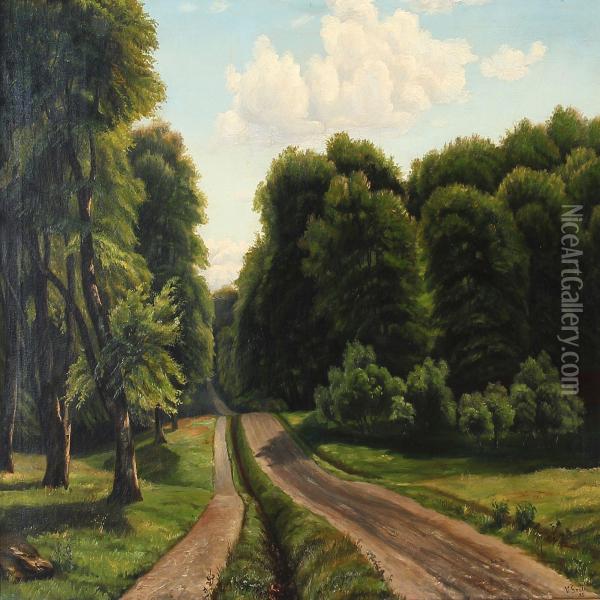 Summer Day At A Forestroad Oil Painting - Vilhelm Georg Groth