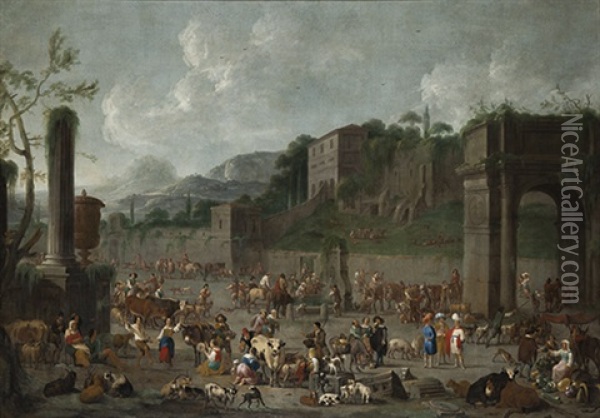 Scene De Marche Dans Des Ruines Oil Painting - Peeter van Bredael
