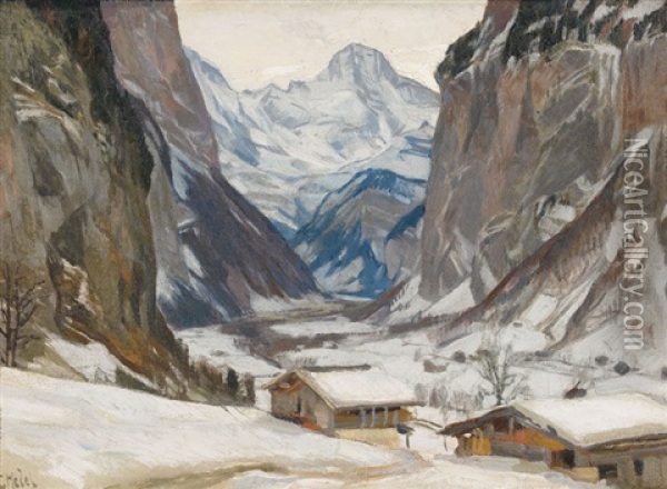 Lauterbrunnental Oil Painting - Ernst Hodel the Elder