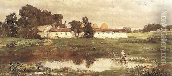 Puszta with Stork 1870 Oil Painting - Pal Merse Szinyei