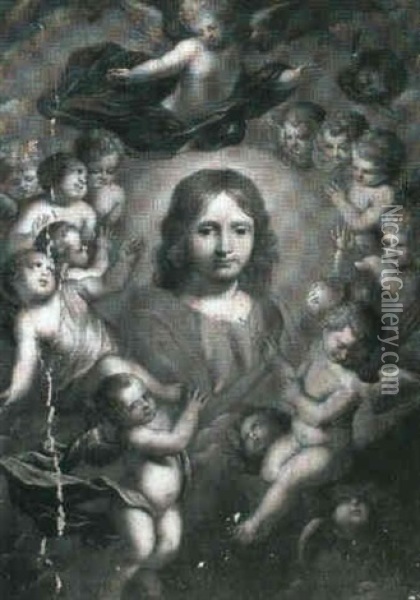 The Infant Christ In Glory Surrounded By Angels Oil Painting - Erasmus Quellinus II