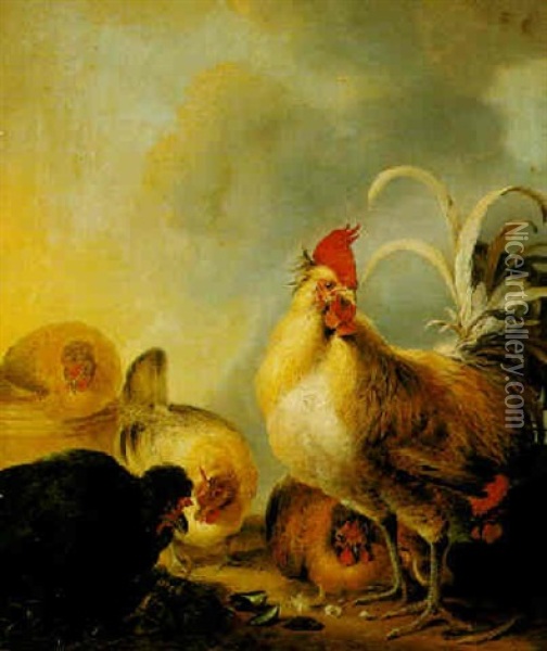 Farmyard Fowl Oil Painting - Gysbert Gillisz de Hondecoeter