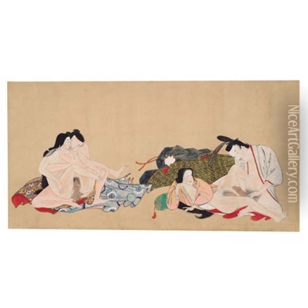 Handwritten Higa, 12 Scenes Oil Painting - Iwasa Matabei