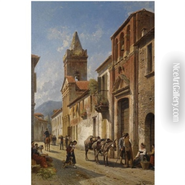 Street In Pascara Oil Painting - Jacques Francois Carabain