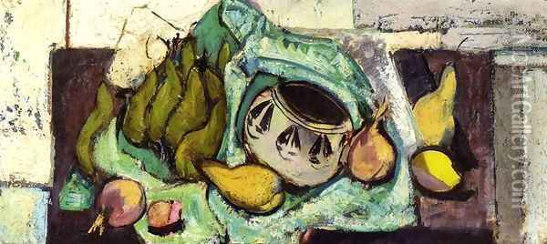 Still Life with Pears and Indian Bowl 1928-1930 Oil Painting - Alfred Henry Maurer