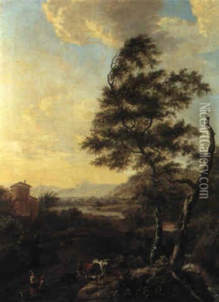 Hilly Landscape With Peasants Oil Painting - Pieter De Molijn