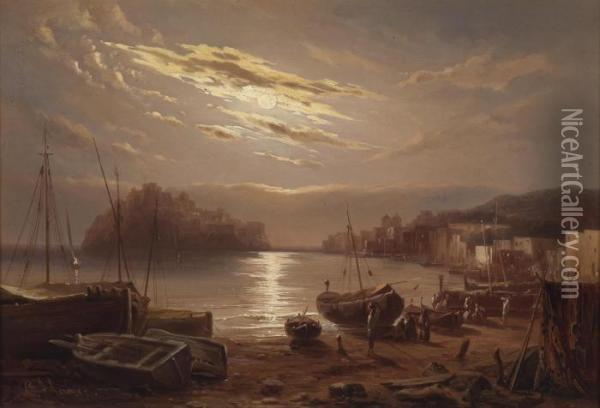 Evening In A Fishing Village Oil Painting - Carl Haase