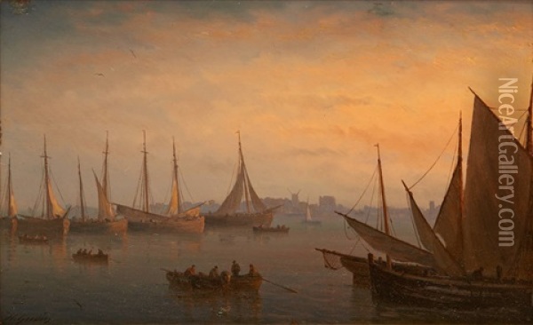 Coucher De Soleil Sur Le Port Oil Painting - Henriette Gudin