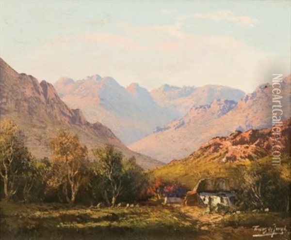 Landscape With A Cottage Oil Painting - Tinus de Jongh