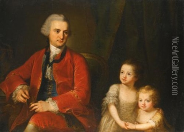 Portrait Of John Apthorp (1730-1772) Of Boston And His Daughters Oil Painting - Angelika Kauffmann
