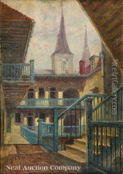 New Orleans Courtyard View Oil Painting - George Frederick Castleden