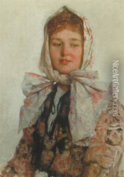 En Svensk Bodepige Oil Painting - Frans (Johan Georg F.) Schwarz