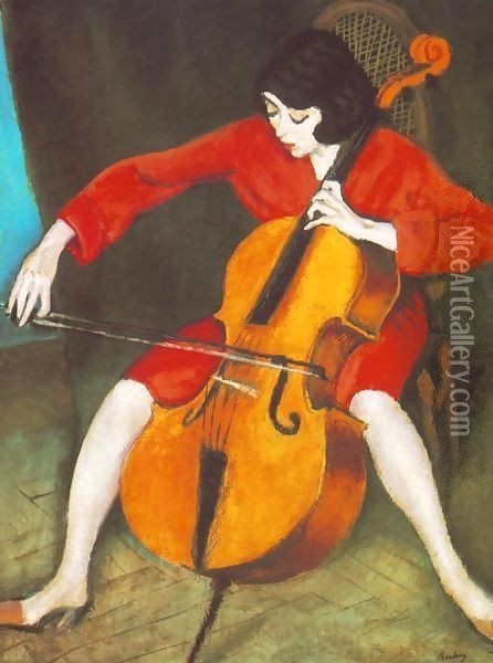 Woman Playing the Violoncello 1928 Oil Painting - Paul Brill