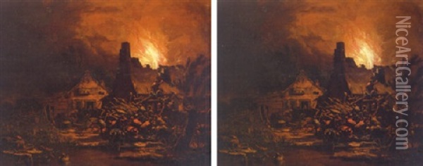 Villages Burning At Night Oil Painting - Egbert Lievensz van der Poel