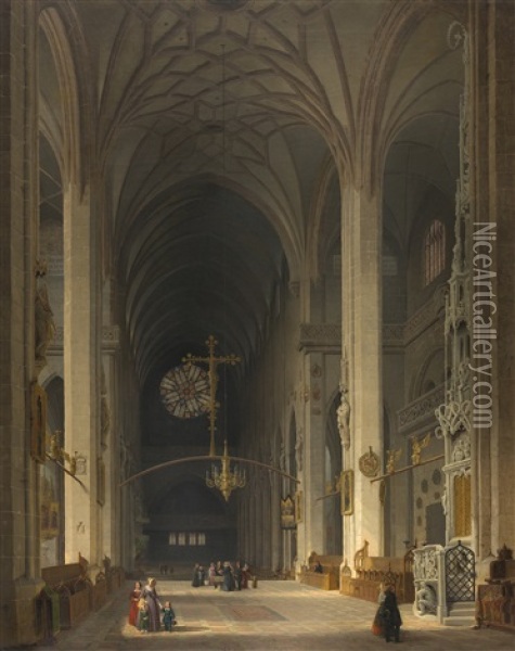 Chor Und Sakramentshaus Der Nurnberger Lorenzkirche, Nach Westen Gesehen Oil Painting - Max Emanuel Ainmiller