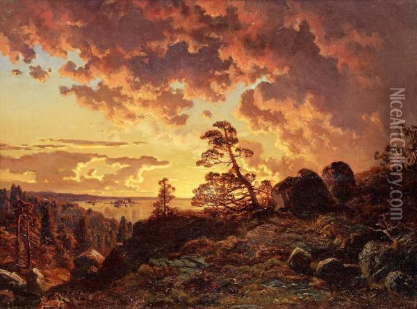 Sunset Over The Bay Oil Painting - Edvard Bergh