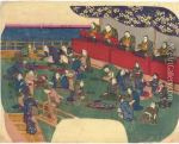 Entertainment On A Veranda Oil Painting - Utagawa or Ando Hiroshige