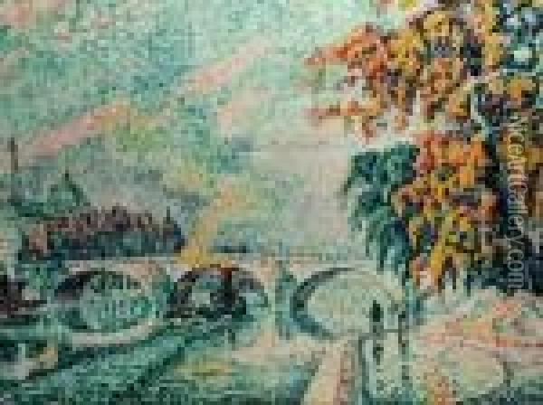 Viewof The Seine Oil Painting - Paul Signac
