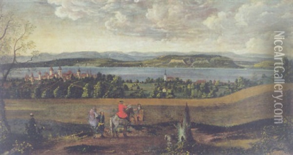 Ansicht Von Murten Und Umgebung Oil Painting - Matthaeus Merian the Elder