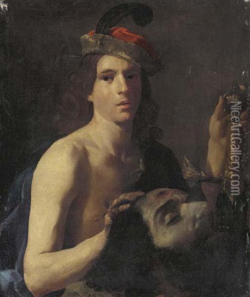 David With The Head Of Goliath Oil Painting - Nicolas Tournier