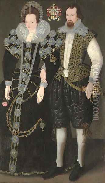 Double portrait of Sir Reginald (c.1564-1639) and Lady Mohun Oil Painting - English School