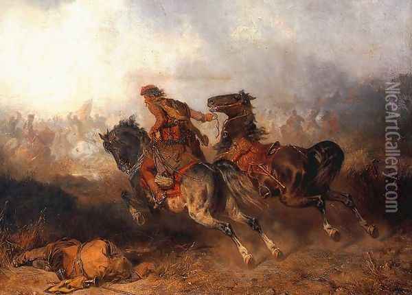 Luzak, podprowadzanie konia do bitwy Oil Painting - Josef von Brandt