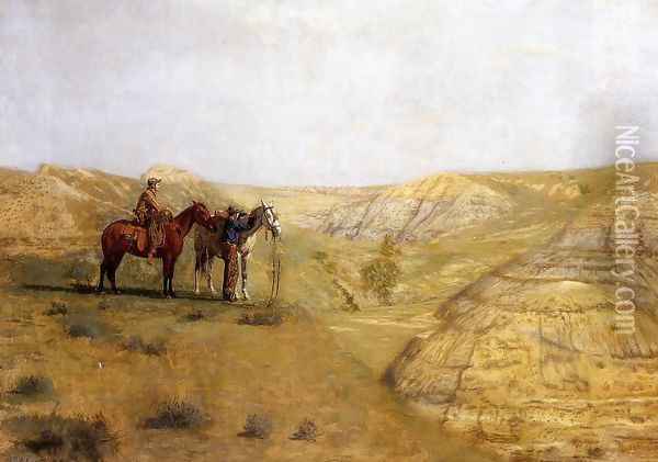 Cowboys in the Badlands Oil Painting - Thomas Cowperthwait Eakins