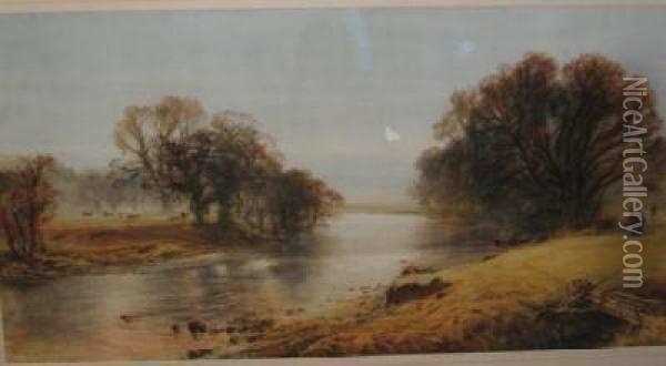 River Scene With Figures Oil Painting - Bernard Walter Evans