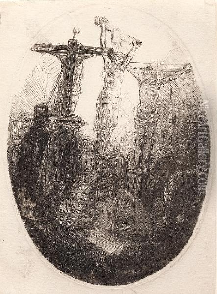 Christ On The Cross Between Two Thieves Oil Painting - Rembrandt Van Rijn