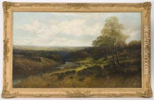 Pastoral Landscape With A River Oil Painting - Frank Thomas,francis Carter