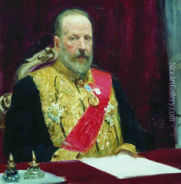 Portrait of Finance Minister and member of State Council Sergei Yulyevich Witte Oil Painting - Ilya Efimovich Efimovich Repin