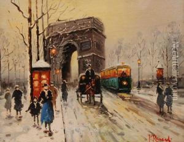 Paris Winter Street Scene Oil Painting - Paul Renard