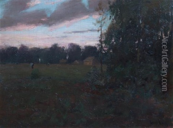 Figures In Landscape At Sunset Oil Painting - Gustav Wolff