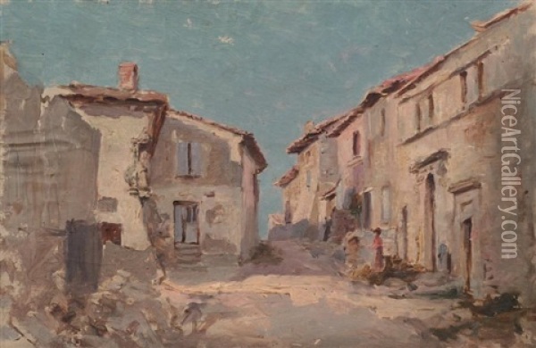Rue De Village En Lorraine Animee Oil Painting - Edmond Marie Petitjean