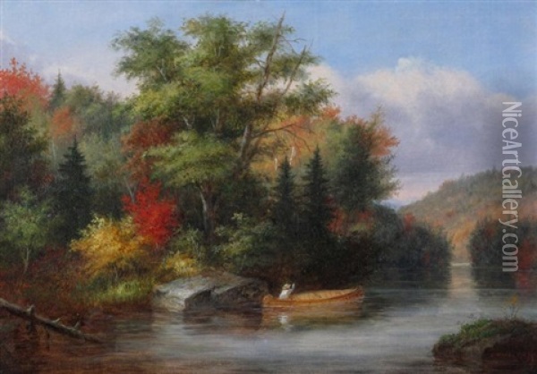 Autumn, Lake St. Charles Oil Painting - Cornelius David Krieghoff