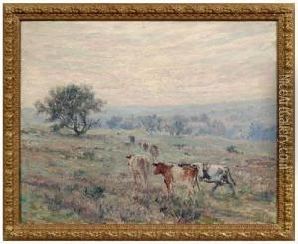 Cattle In Pasture Oil Painting - Thomas Corwin Lindsay
