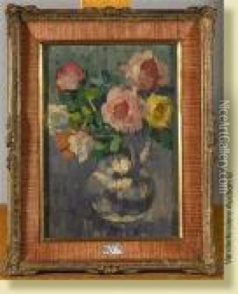 Vase De Fleurs Oil Painting - Emile Lecomte