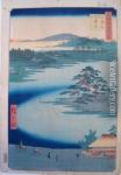 Upright Tokaido Oil Painting - Utagawa or Ando Hiroshige