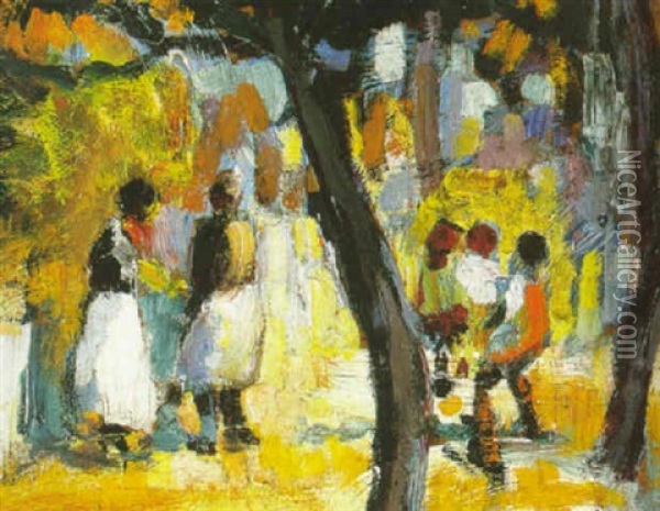 People Viewed Through Trees Oil Painting - Selden Connor Gile