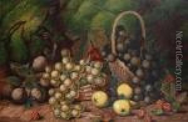 Still Life Of Fruit On A Mossy Bank Oil Painting - Oliver Clare