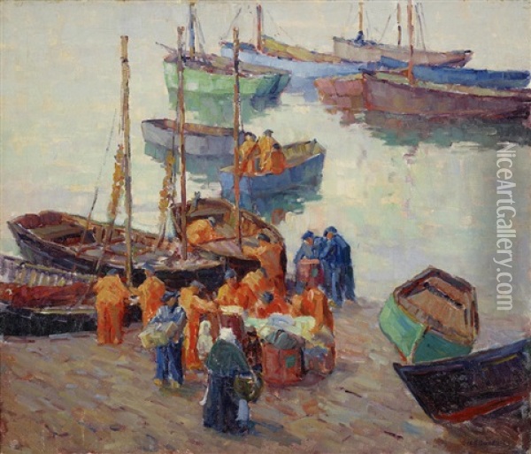 Fishermen On The Dock Oil Painting - George Kennedy Brandriff