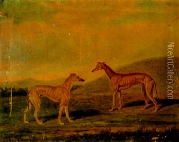 Two Greyhounds In A Landscape Oil Painting - James (of Bath) Loder
