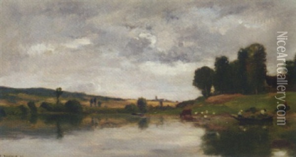 Bords De Riviere Oil Painting - Pierre Emmanuel Eugene Damoye