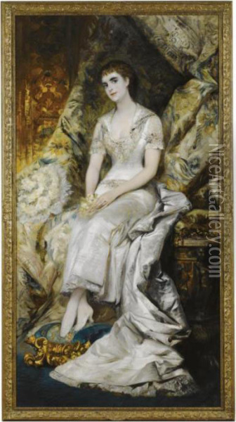 A Portrait Of A Seated Lady, Possibly Countess Biancateschenberg Oil Painting - Hans Makart