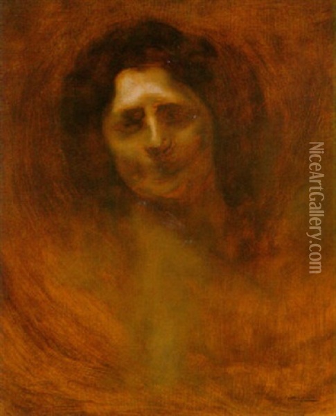 Portrait De Jeune Femme, Lucienne Breval Oil Painting - Eugene Carriere