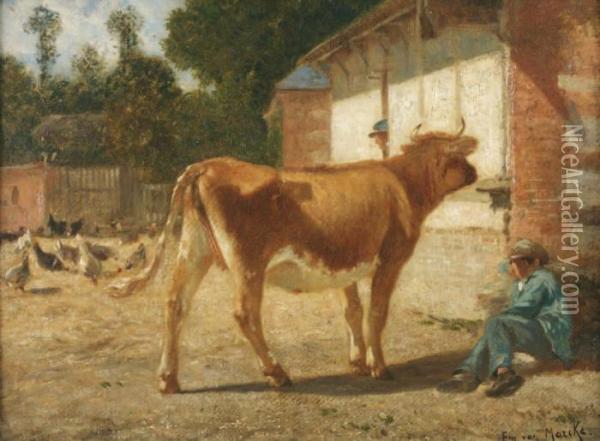 La Vache Blonde Oil Painting - Emile van Marcke de Lummen